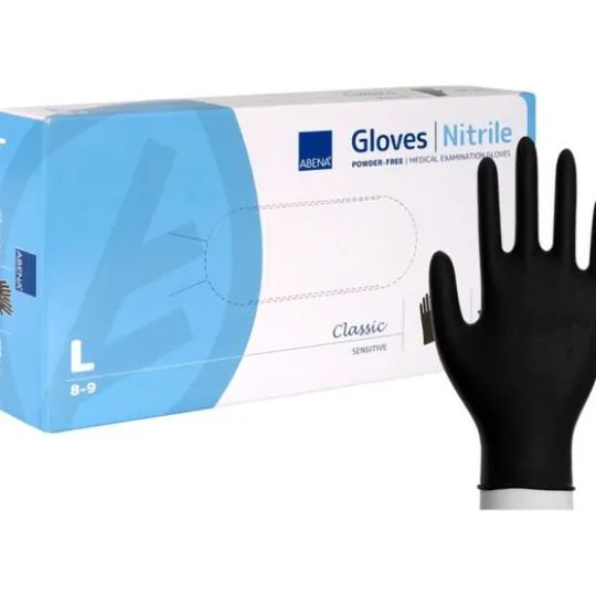 ABENA Nitrilhandske Puderfri Svart L 100-pack