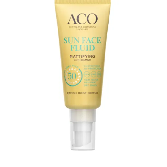 ACO Sun Face Mattifying Fluid SPF50+ Parfymfri Solskydd Ansikte 40 ml