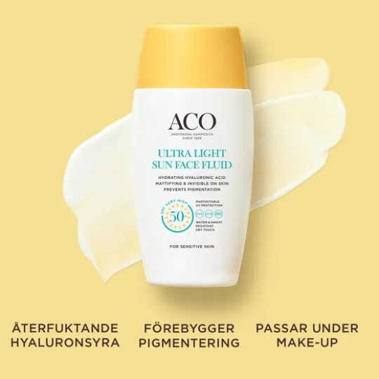 ACO Sun Ultra Light Face Fluid SPF50+ Ultralätt Solskydd Ansikte 40 ml