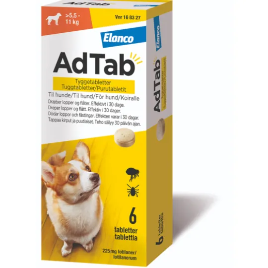 AdTab 225 mg Tuggtabletter för Hund > 5,5–11 kg 6 st