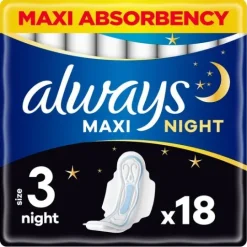 Always Maxi Night Sanitetsbindor S3 med vingar 18 st