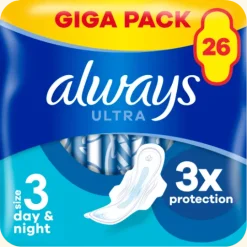 Always Ultra Sanitetsbindor Day & Night Med Vingar Storlek 3 26 st