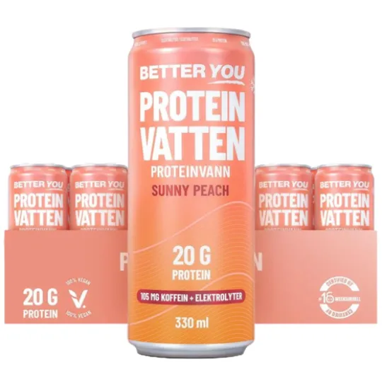 Better You Proteinvatten Sunny Peach Koffein+Elektrolyter 330 ml 24-pack