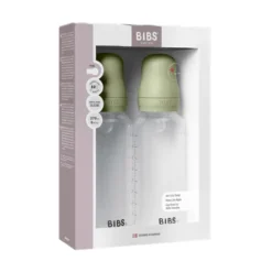 BIBS Baby Bottle Round Silicone Medium Flow Sage 270 ml 2-pack