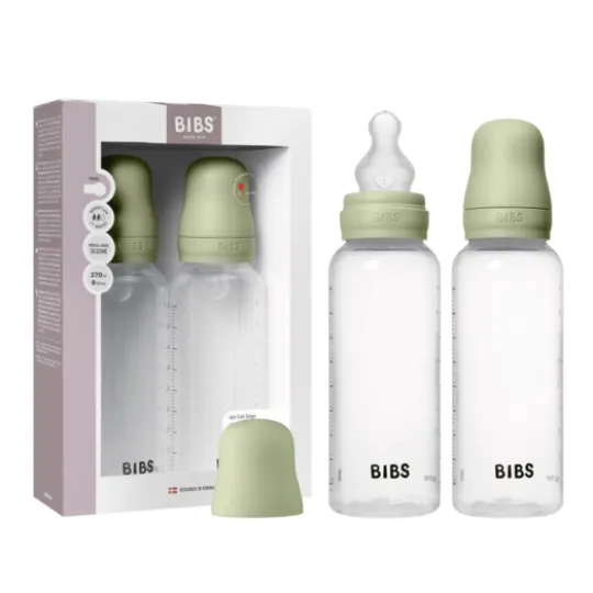 BIBS Baby Bottle Round Silicone Medium Flow Sage 270 ml 2-pack