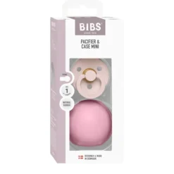 BIBS Colour Pacifier Round Latex Size 1 Petal & Pacifier Case Mini Baby Pink
