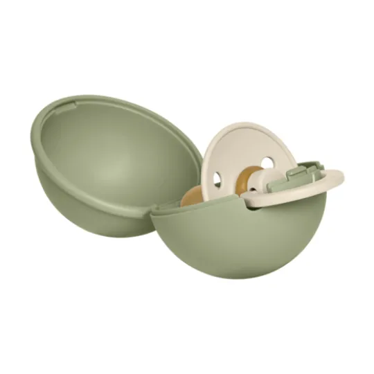 BIBS Colour Pacifier Round Latex Size 1 Ivory & Pacifier Case Mini Sage