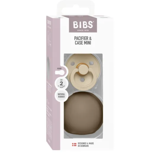 BIBS Colour Pacifier Round Latex Size 2 Vanilla & Pacifier Case Mini Dark Oak