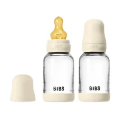 BIBS Glass Baby Bottle Round Latex Slow Flow Ivory 120 ml 2-pack