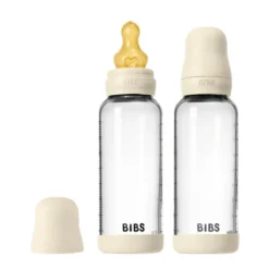 BIBS Glass Baby Bottle Round Latex Medium Flow Ivory 240 ml 2-pack