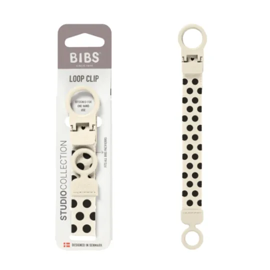 BIBS Studio Pacifier Clip Loop Polka Ivory Black