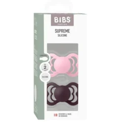 BIBS Supreme Silicone Size 2 Baby Pink/Plum 2-pack