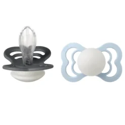 BIBS Supreme Silicone Size 2 Iron Glow/Baby Blue Glow 2-pack