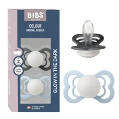 BIBS Supreme Silicone Size 2 Iron Glow/Baby Blue Glow 2-pack
