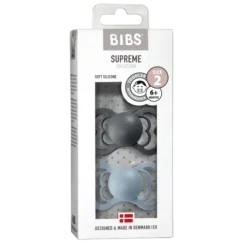 BIBS Supreme Silicone Size 2 Iron/Baby Blue 2-pack