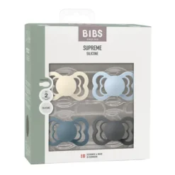 BIBS Supreme Silicone Size 2 Ivory/Baby Blue/Petrol/Iron 4-pack