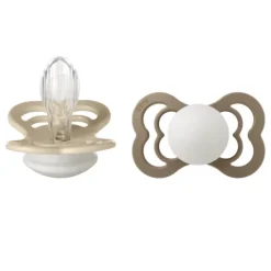 BIBS Supreme Silicone Size 2 Vanilla Glow/Dark Oak Glow 2-pack