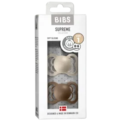 BIBS Supreme Silicone Size 1 Vanilla/Dark Oak 2-pack