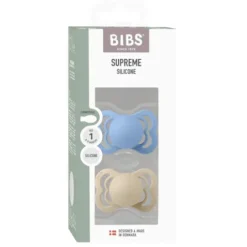 BIBS Supreme Silicone Size 1 Vanilla/Sky Blue 2-pack