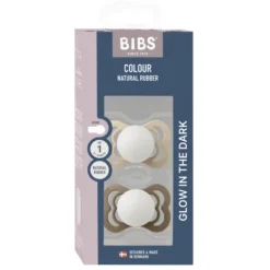 BIBS Supreme Silicone Size 1 Vanilla Glow/Dark Oak Glow 2-pack
