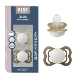 BIBS Supreme Silicone Size 1 Vanilla Glow/Dark Oak Glow 2-pack