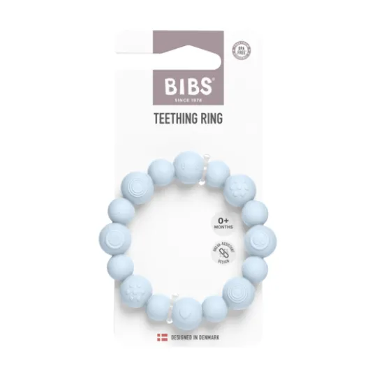 BIBS Teething Ring Beaded Baby Blue