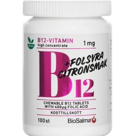 BioSalma B12 vitamin 1mg +folsyra 100 tuggtabletter
