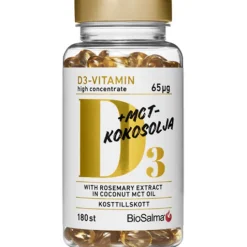 BioSalma D3-vitamin 65 μg i MCT-kokosolja 180 kapslar