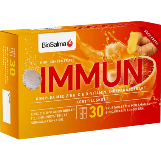 BioSalma Immun Zink C+D-vitamin 30 brustabletter