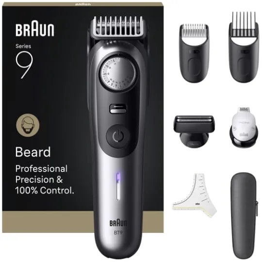 Braun Skäggtrimmer Series 9 +7 Barberarverktyg BT9520 Krom