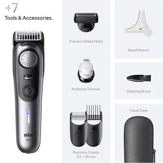 Braun Skäggtrimmer Series 9 +7 Barberarverktyg BT9520 Krom