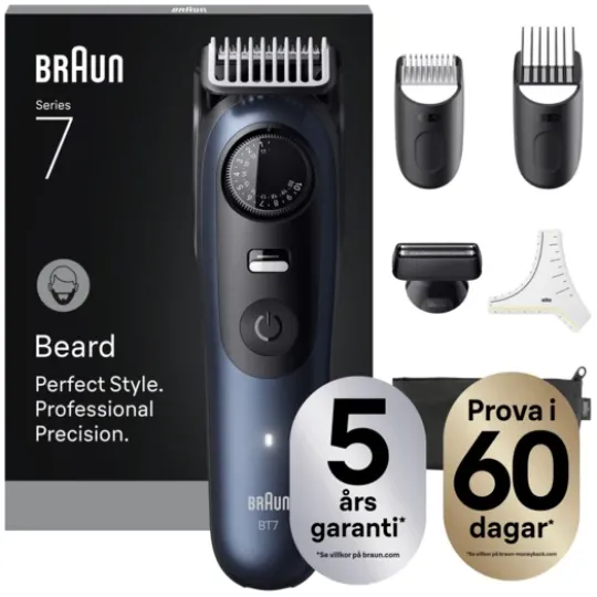 Braun Skäggtrimmer Series 7 +6 Barberverktyg BT7520 Blå