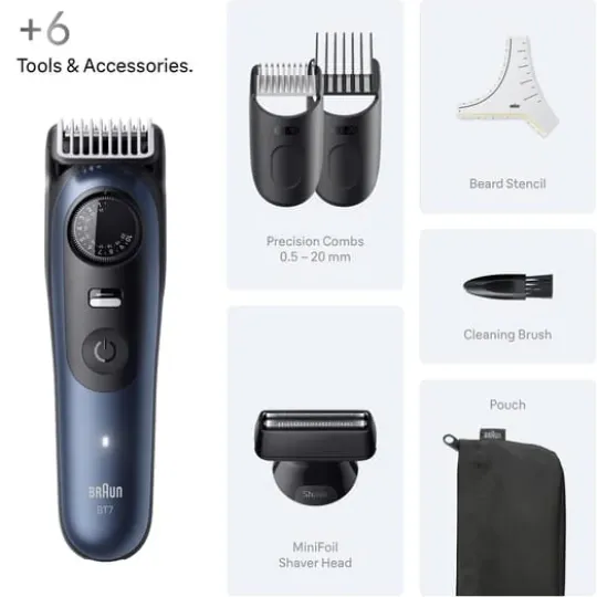 Braun Skäggtrimmer Series 7 +6 Barberverktyg BT7520 Blå