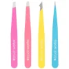 Brushworks HD 4 Piece Combination Tweezer Set Neon