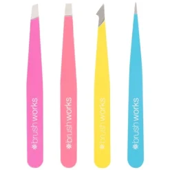 Brushworks HD 4 Piece Combination Tweezer Set Neon
