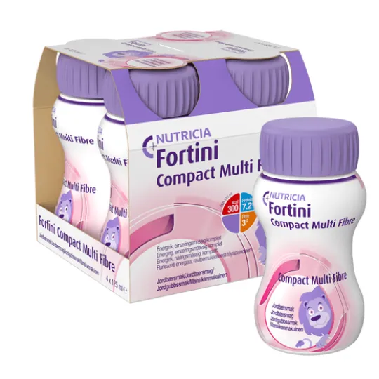 Fortini Compact MultiFibre, komplett barnkosttillägg, jordgubb 4 x 125 ml