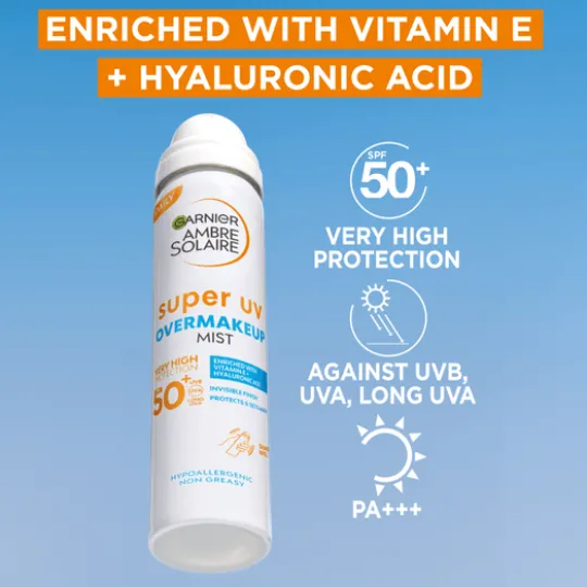 Garnier Ambre Solaire Super UV Over Makeup Mist with Hyaluronic Acid SPF50+ 75 ml