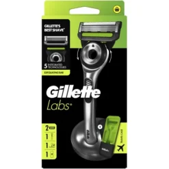 GilletteLabs Rakhyvel Exfoliating Bar 2 Rakblad med Magnetiskt Ställ & Resefodral