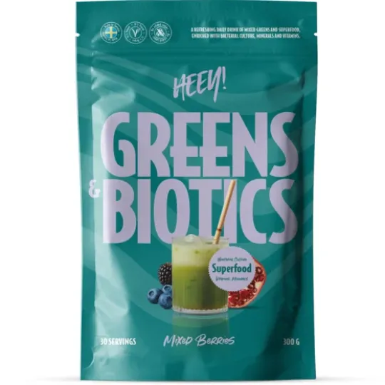 Heey! Greens & Biotics Superfood Mixade Bär 300 g