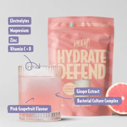 Heey! Hydrate & Defend Electrolytes + Immune Support Pink Grape 240 g