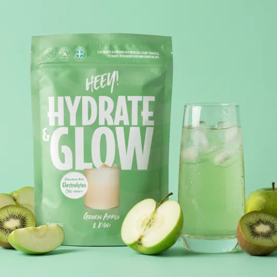 Heey! Hydrate & Glow Elektrolyter + Coll-egan Grönt Äpple & Kiwi 240 g