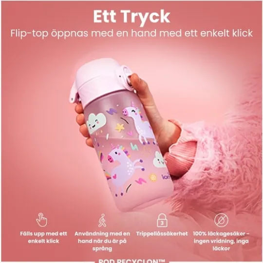 ION8 Vattenflaska För Barn Rosa Enhörningar 350 ml