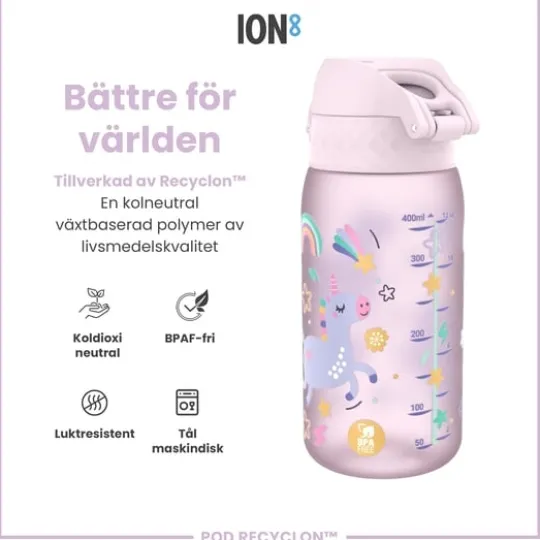 ION8 Vattenflaska För Barn Rosa Enhörningar 350 ml