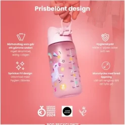 ION8 Vattenflaska För Barn Rosa Enhörningar 350 ml