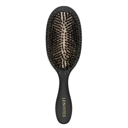 Lenoites Wild Boar Hair Brush with Cleaning Tool Black