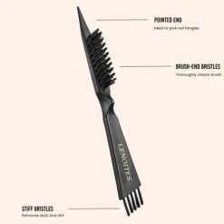 Lenoites Wild Boar Hair Brush with Cleaning Tool Black