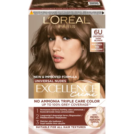 L'Oréal Paris Excellence Universal Nudes Permanent Hårfärg 6U Universal Dark Blonde
