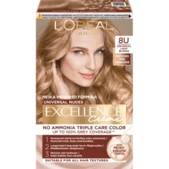 L'Oréal Paris Excellence Universal Nudes Permanent Hårfärg 8U Universal Light Blonde
