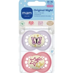 MAM Original Night Silicone 16-36 mån Pink 2-pack