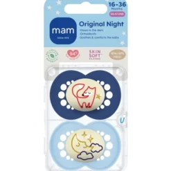 MAM Original Night Silicone 16-36 mån Blue 2-pack